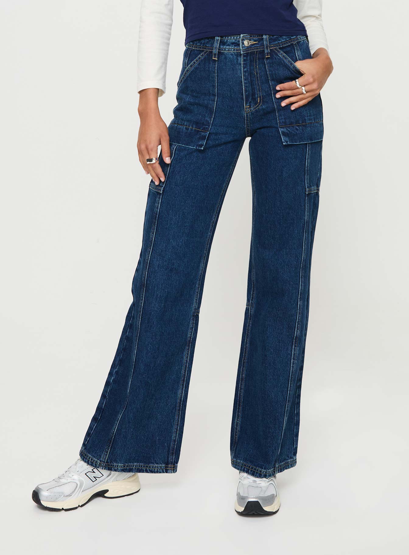 Alternative view of Chad High Rise Wide Leg Cargo Jeans Dark Wash Denim
