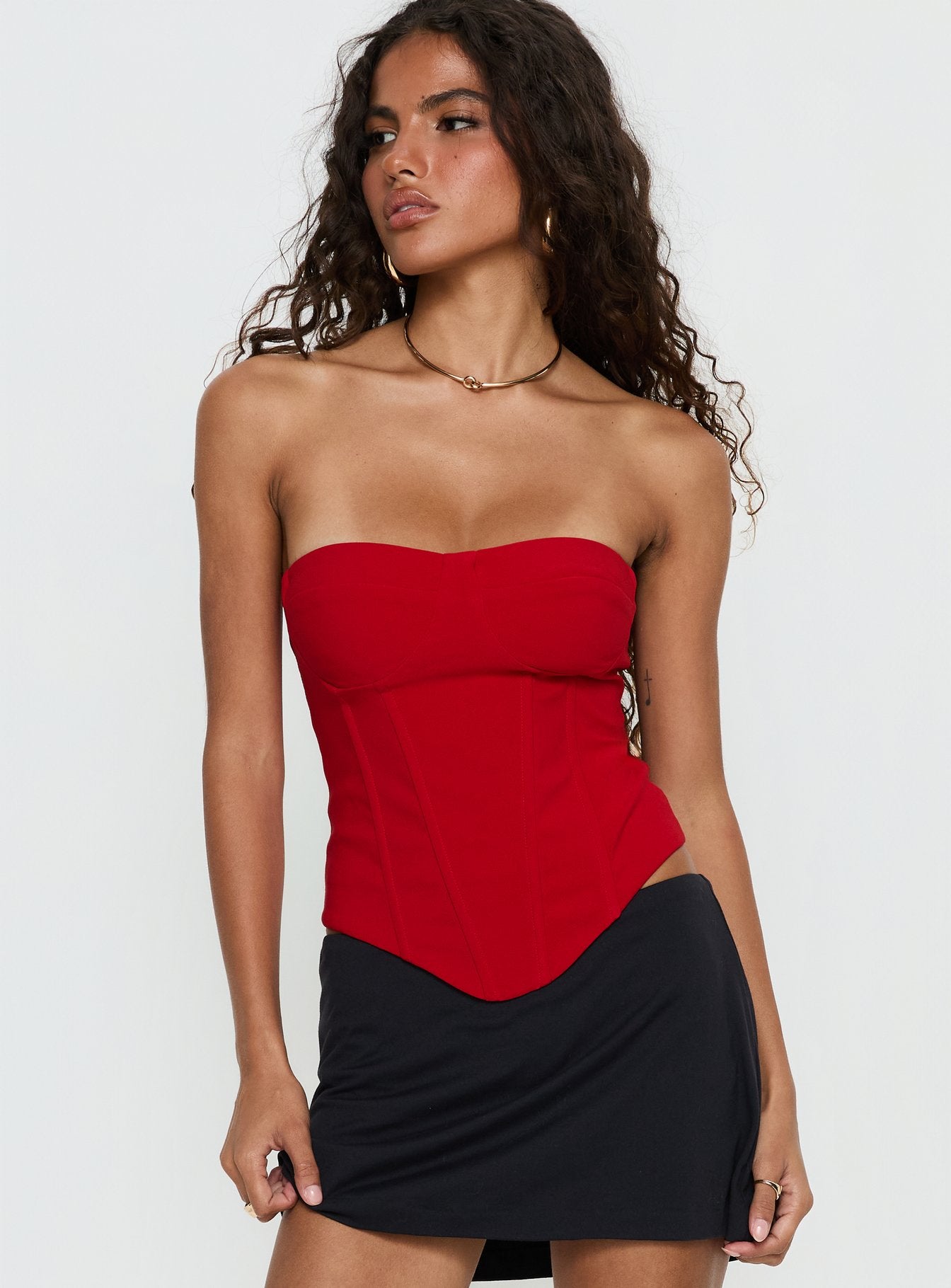 Alternative view of Chevon Strapless Corset Top Red