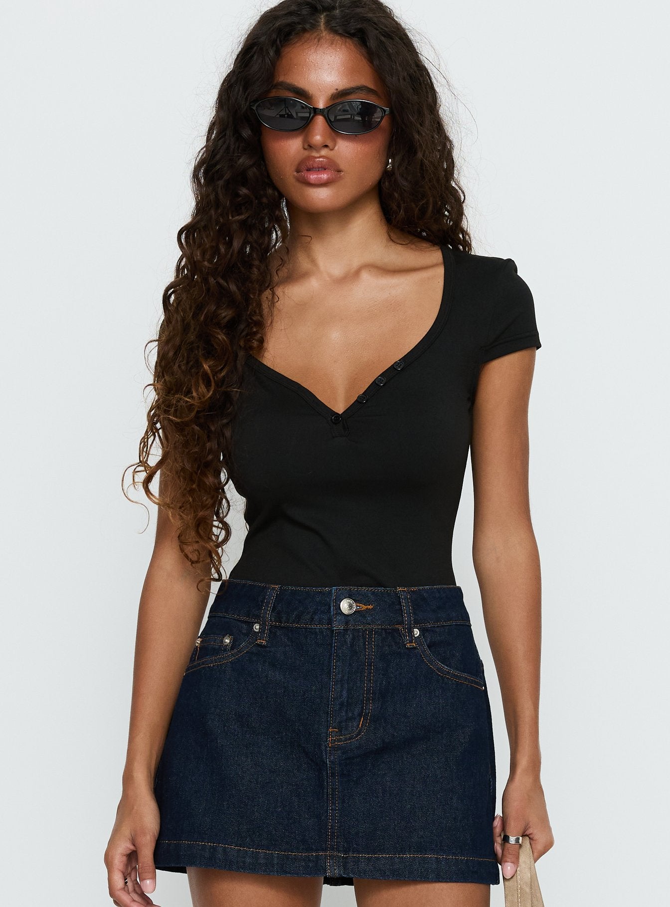 Alternative view of Laretta Button Up Bodysuit Black