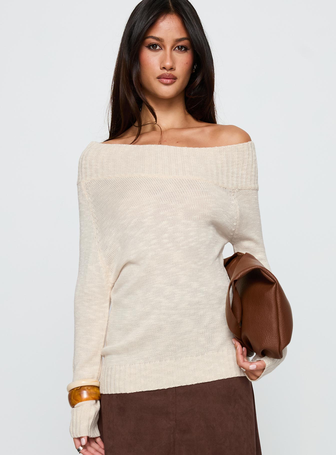 Alternative view of Alyxandra Off Shoulder Knit Sweater Beige