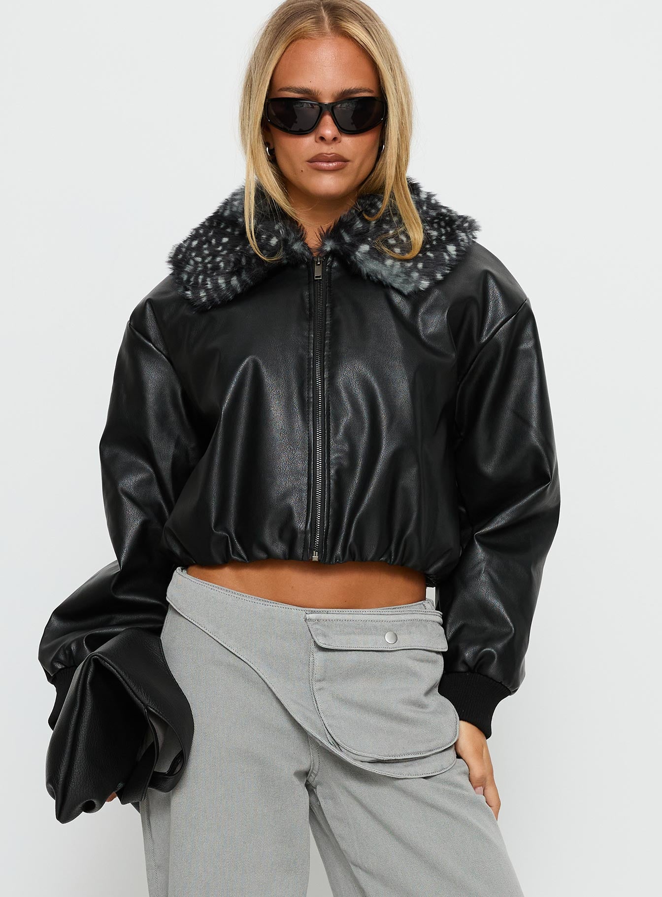 Alternative view of Koemi Faux Leather Collared Jacket Black