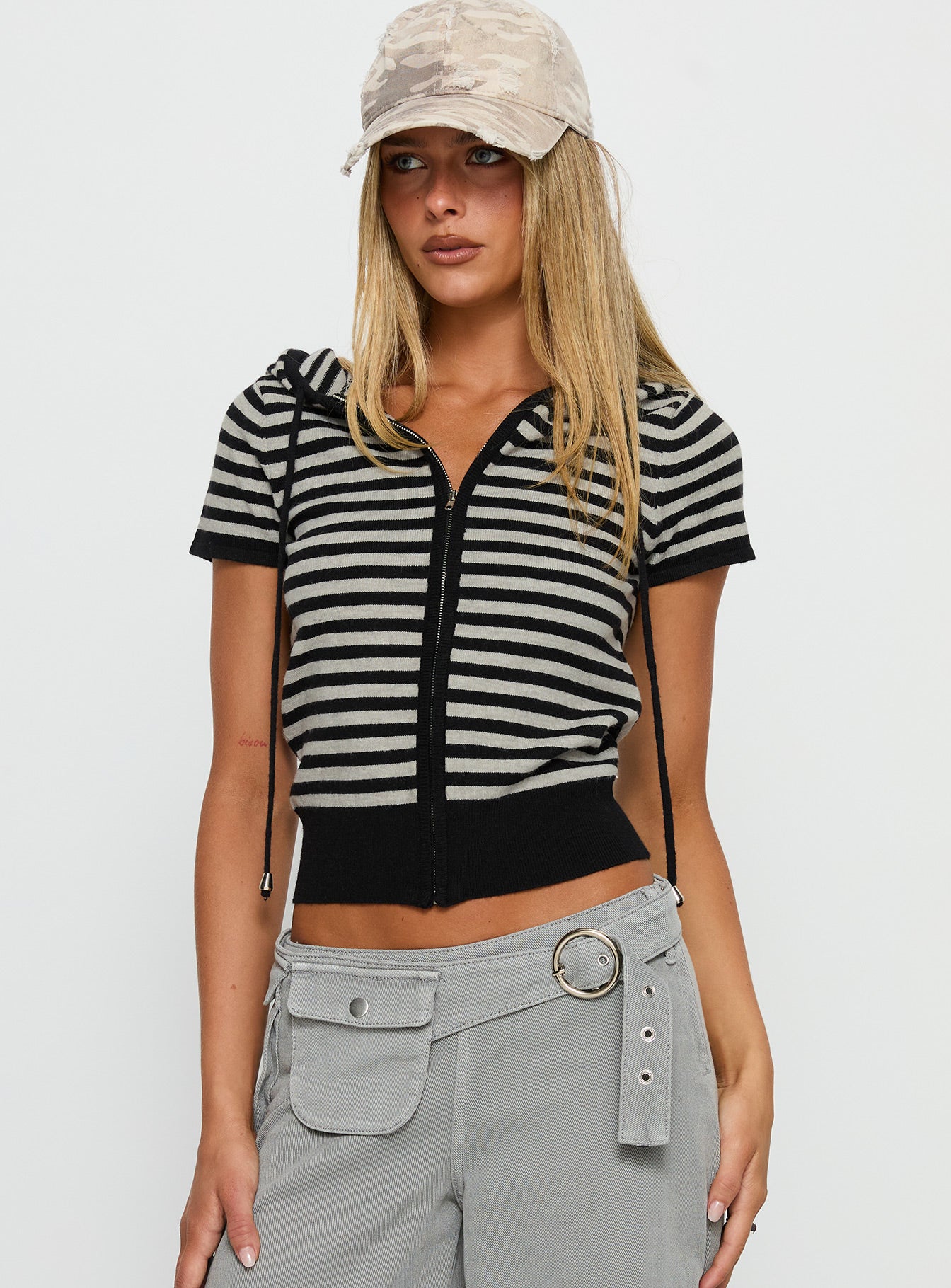 Alternative view of Kahlee Zip Through Hoodie Grey / Black Stripe