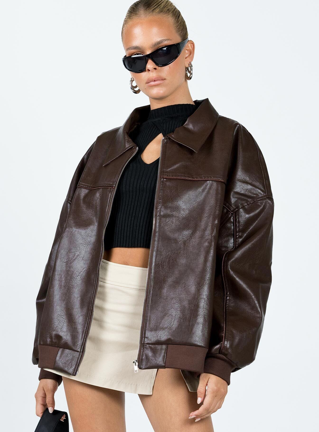 Alternative view of Goldsmith Faux Leather Bomber Jacket Brown
