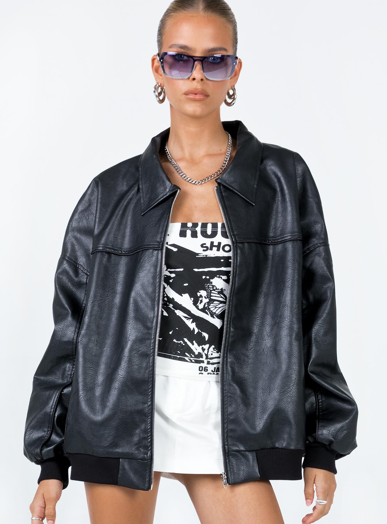 Alternative view of Goldsmith Faux Leather Bomber Jacket Black