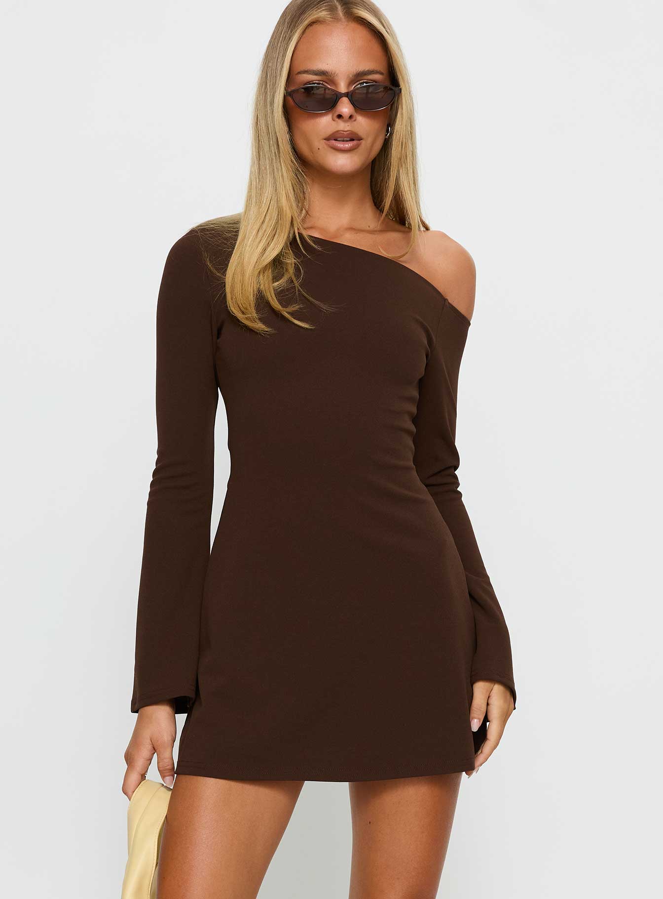 Alternative view of Adrietta Long Sleeve Off Shoulder Mini Dress Brown