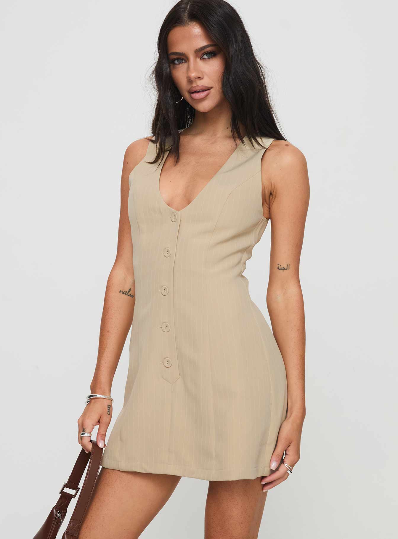 Alternative view of Damico Romper Beige Pinstripe