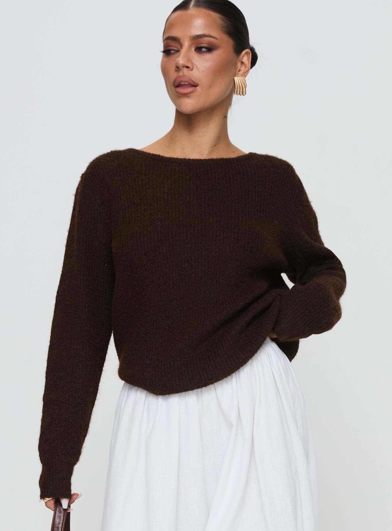 Alternative view of Abrams Rib Knit Crew Sweater Chocolate Marle
