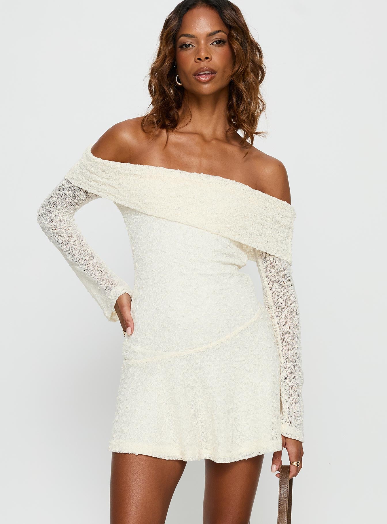 Alternative view of Ivee Off Shoulder Long Sleeve Mini Dress Cream