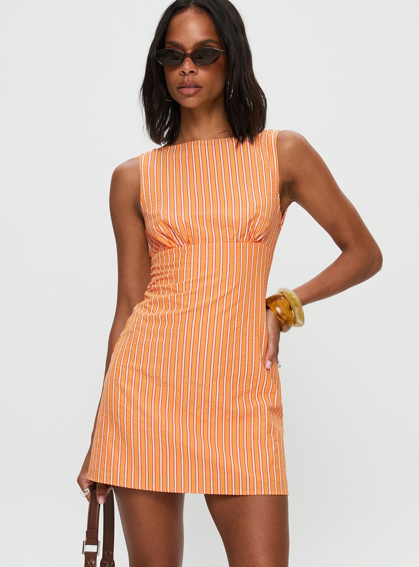 Alternative view of Ellesandra Boat Neck Mini Dress Orange Stripe