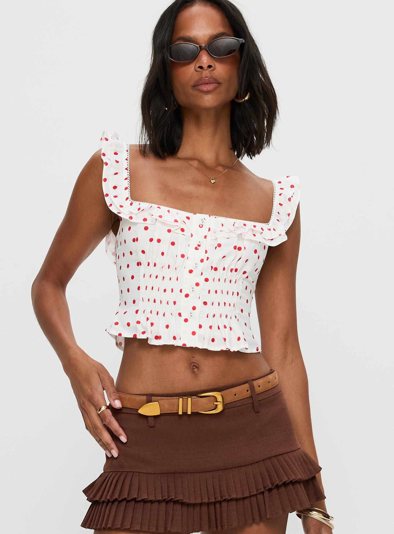 Alternative view of Isadoria Frill Top White / Red Polka