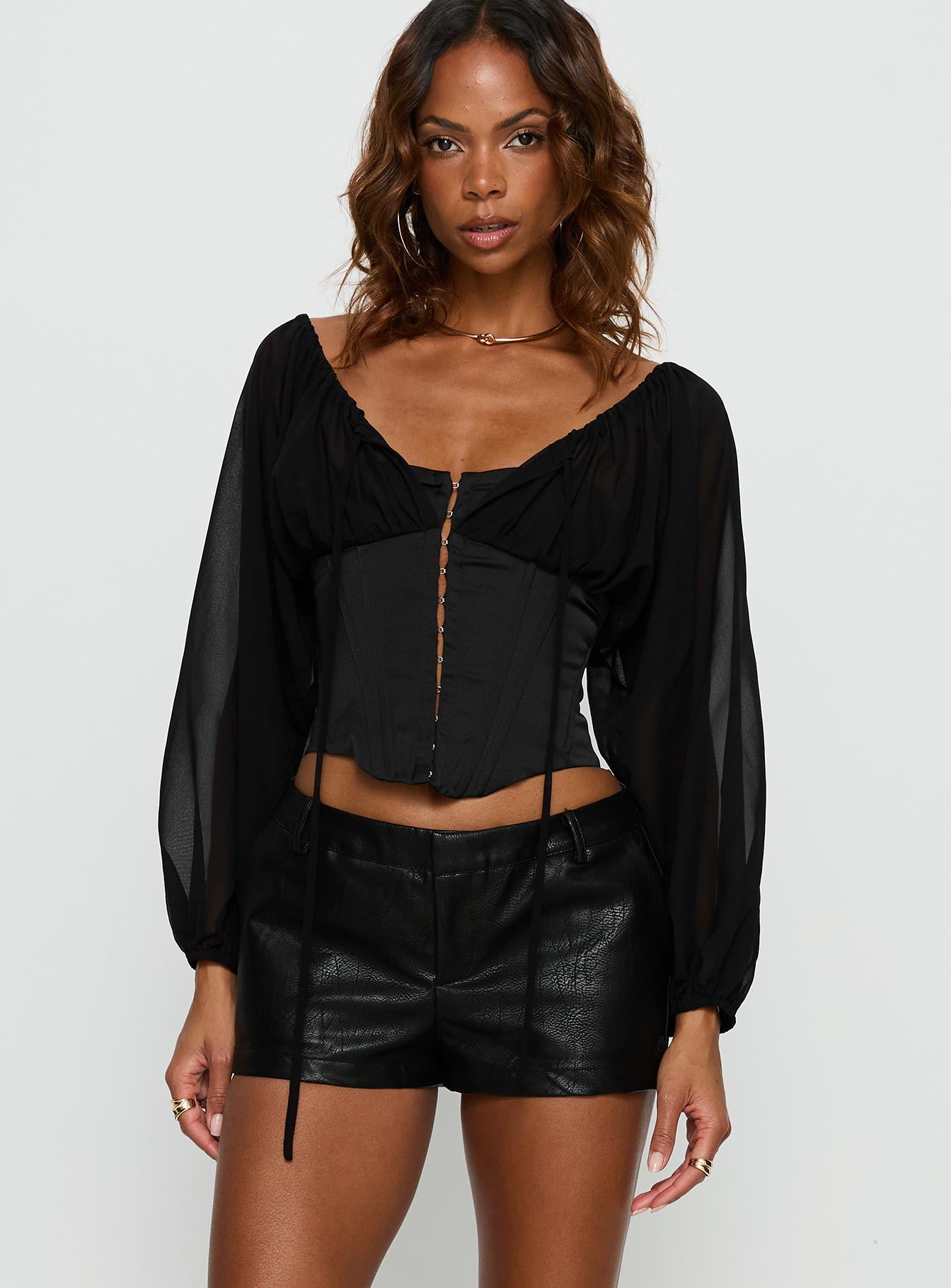 Gypsie Blouson Long Sleeve Corset Top Black - Image 2