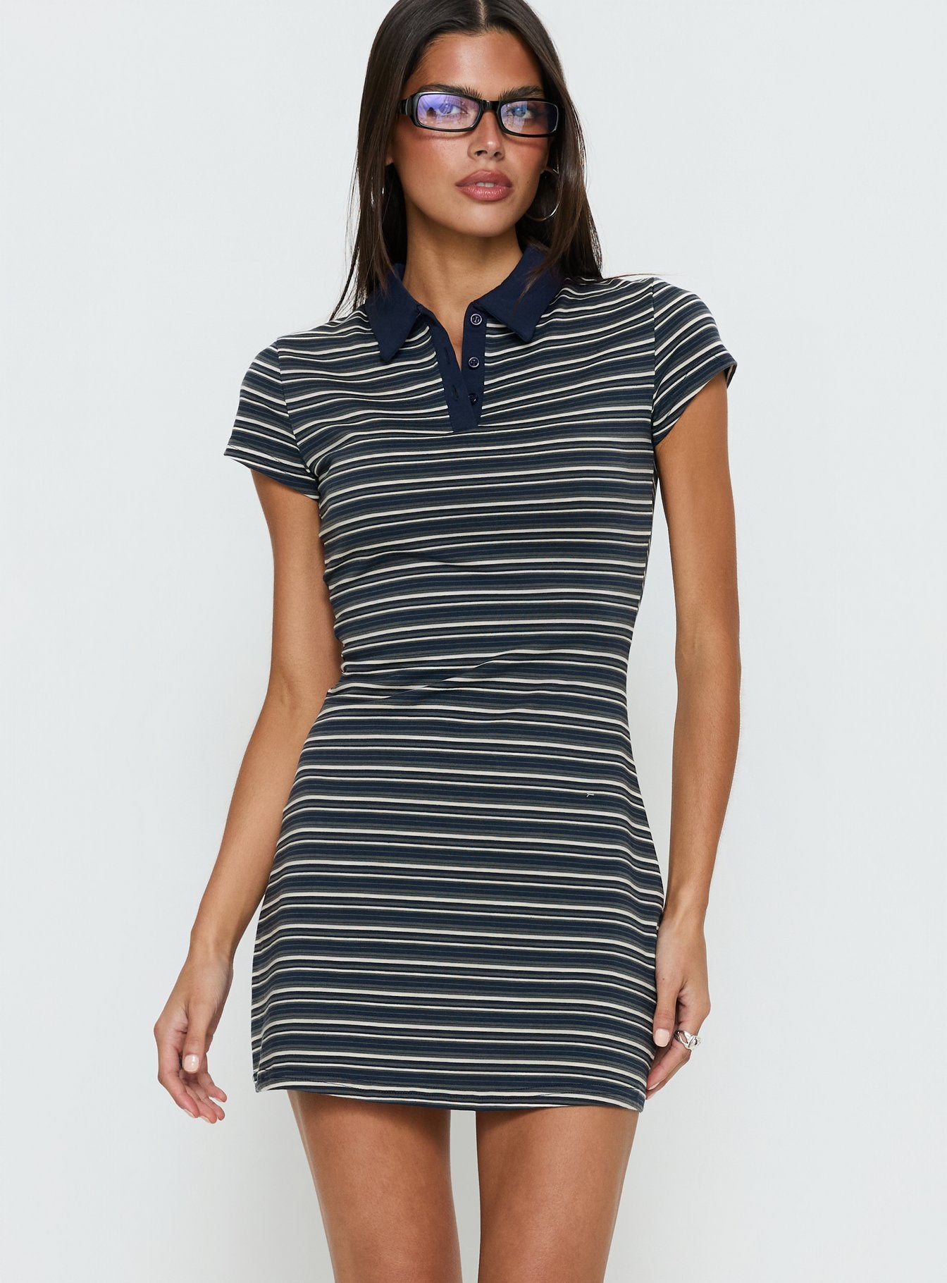 Alternative view of Britte Polo Shirt Mini Dress Navy Stripe