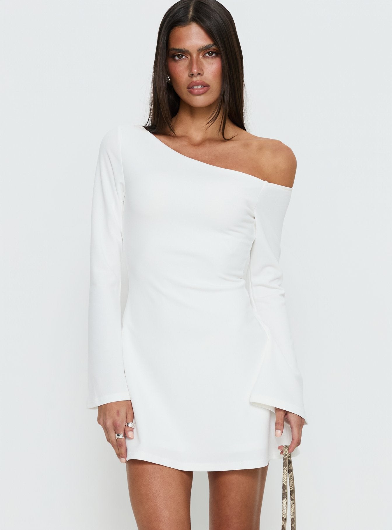 Alternative view of Adrietta Long Sleeve Off Shoulder Mini Dress White