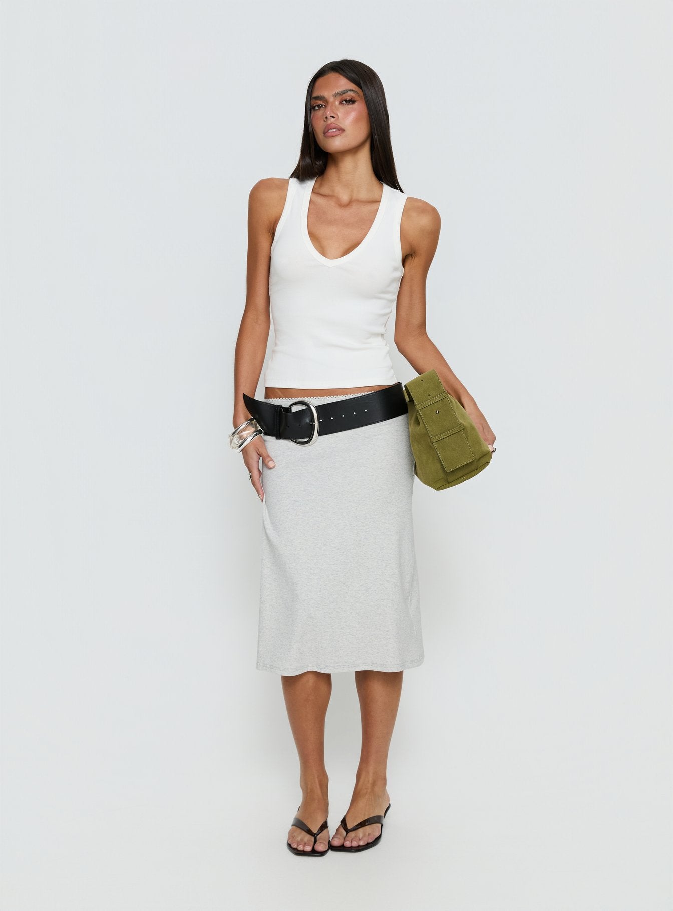 Alternative view of Baseline Rib Midi Skirt Grey Marle