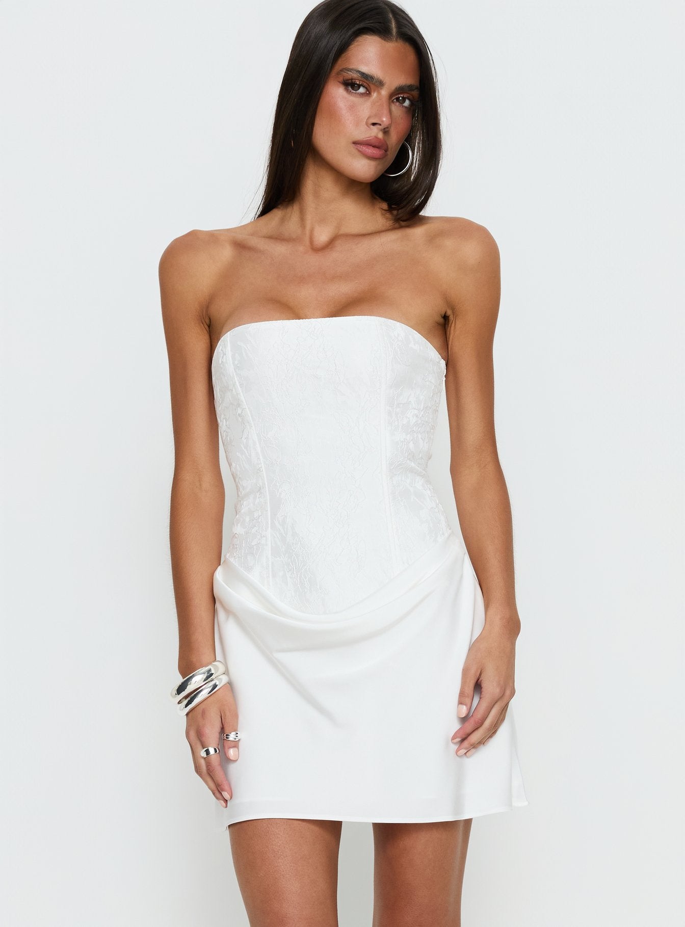 Alternative view of Jenevieve Strapless Drape Mini Dress White