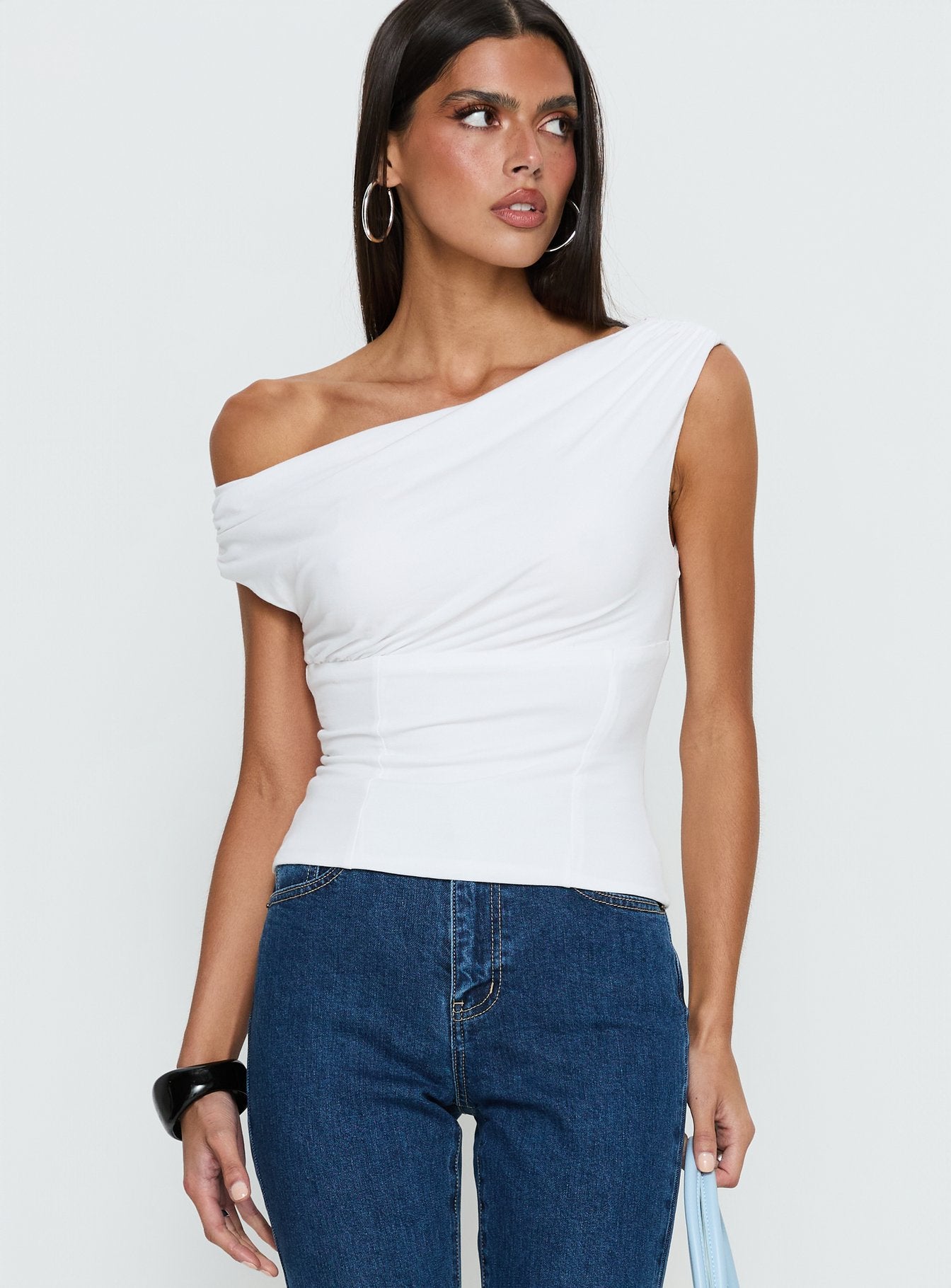 Alternative view of Aidyn Gathered One Shoulder Top White