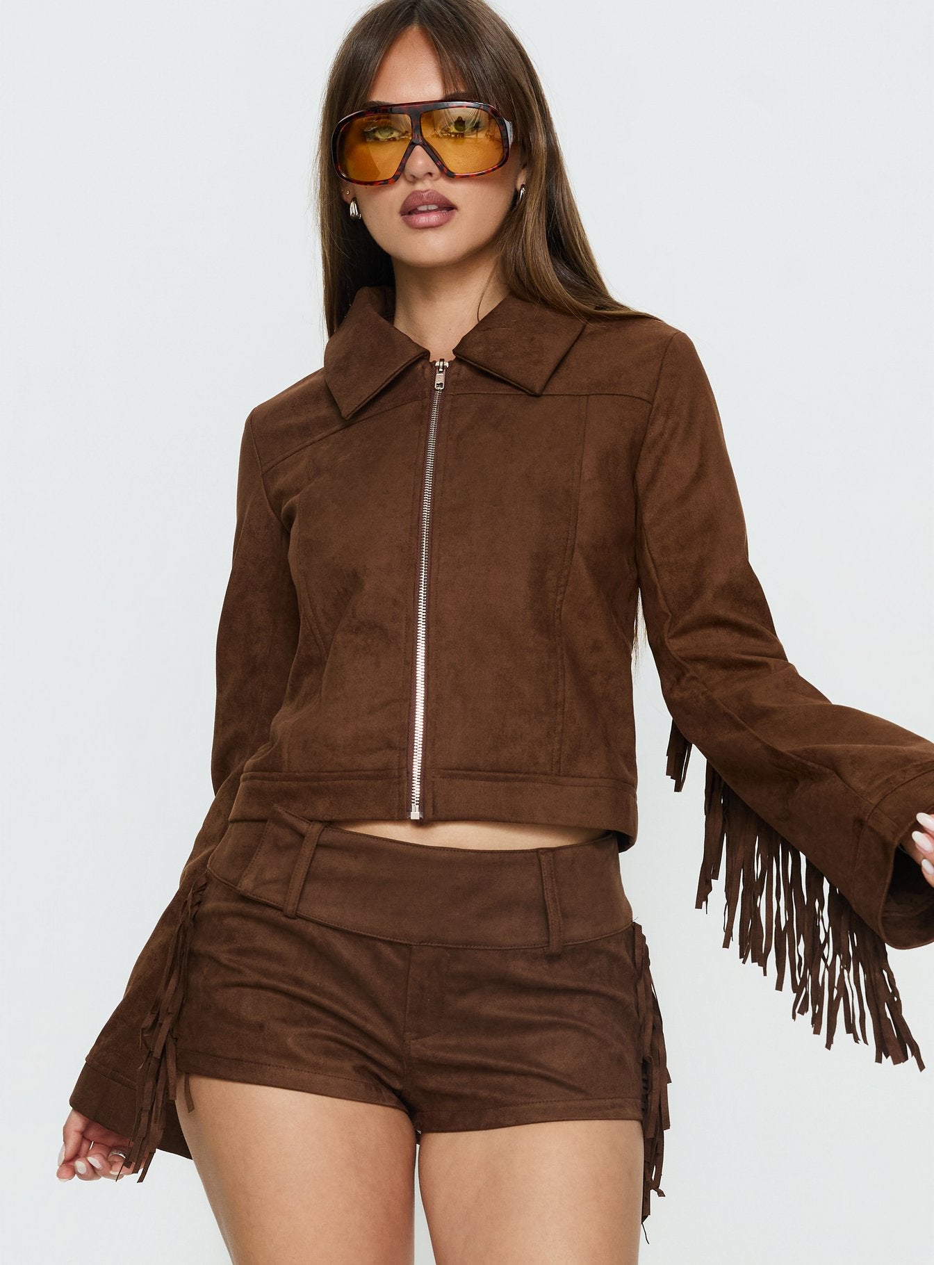 Alternative view of Dakohda Fringe Jacket Chocolate Brown