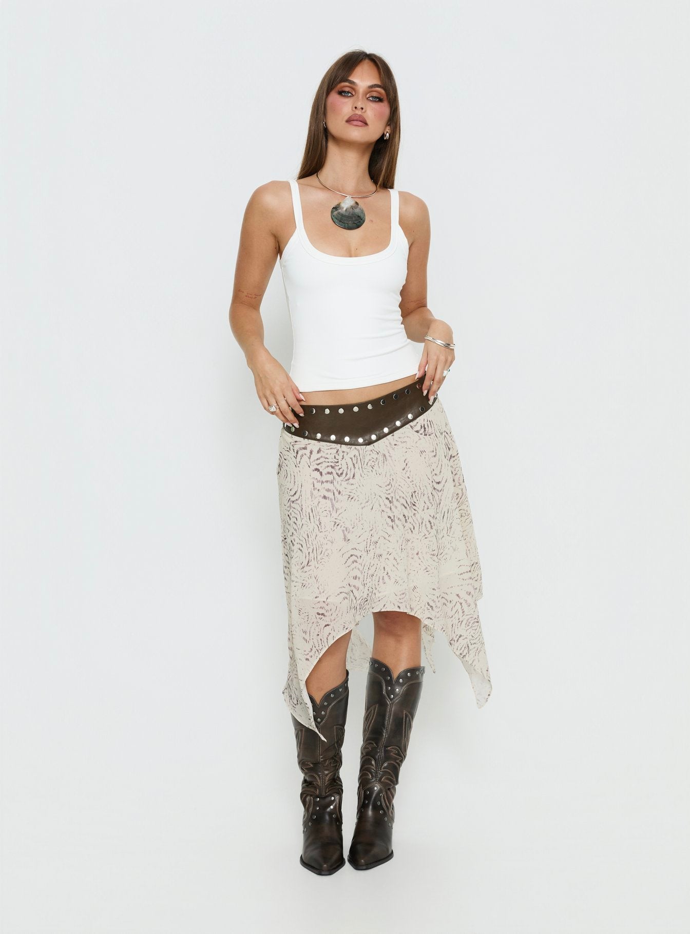 Alternative view of Dark Mirage Asymmetrical Midi Skirt Multi