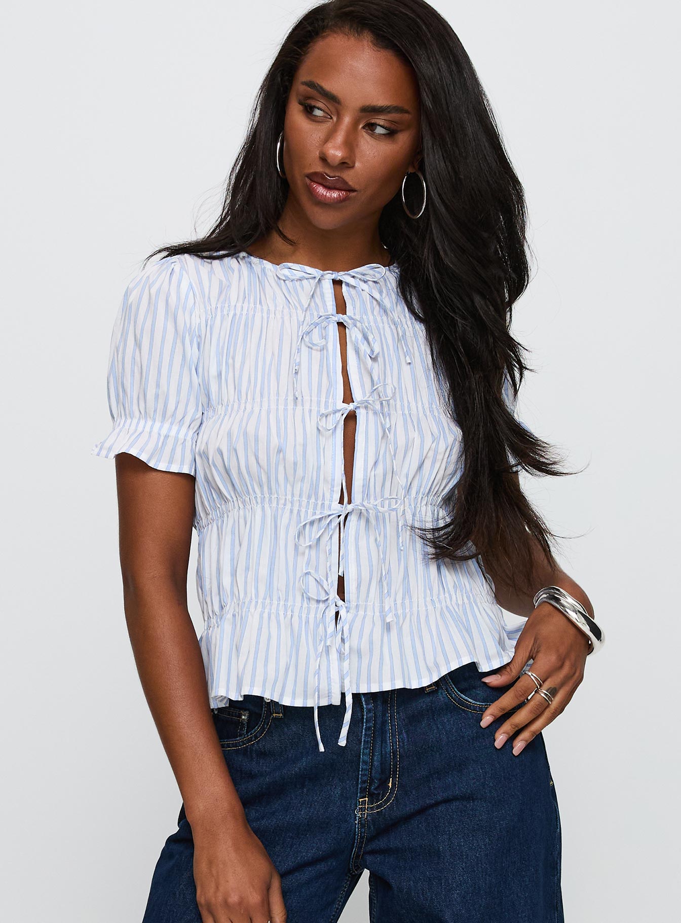 Alternative view of Alistair Bow Tie Top Blue / White Stripe