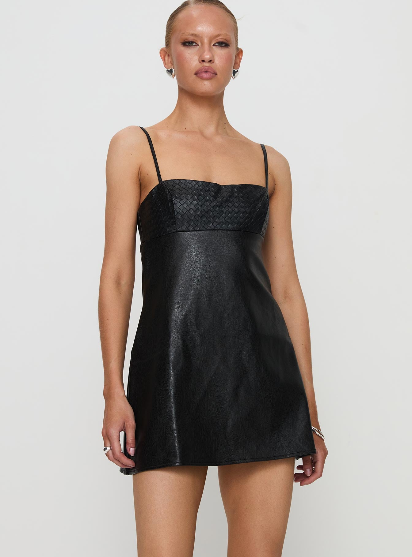 Isak Woven Faux Leather Mini Dress Black - Image 2
