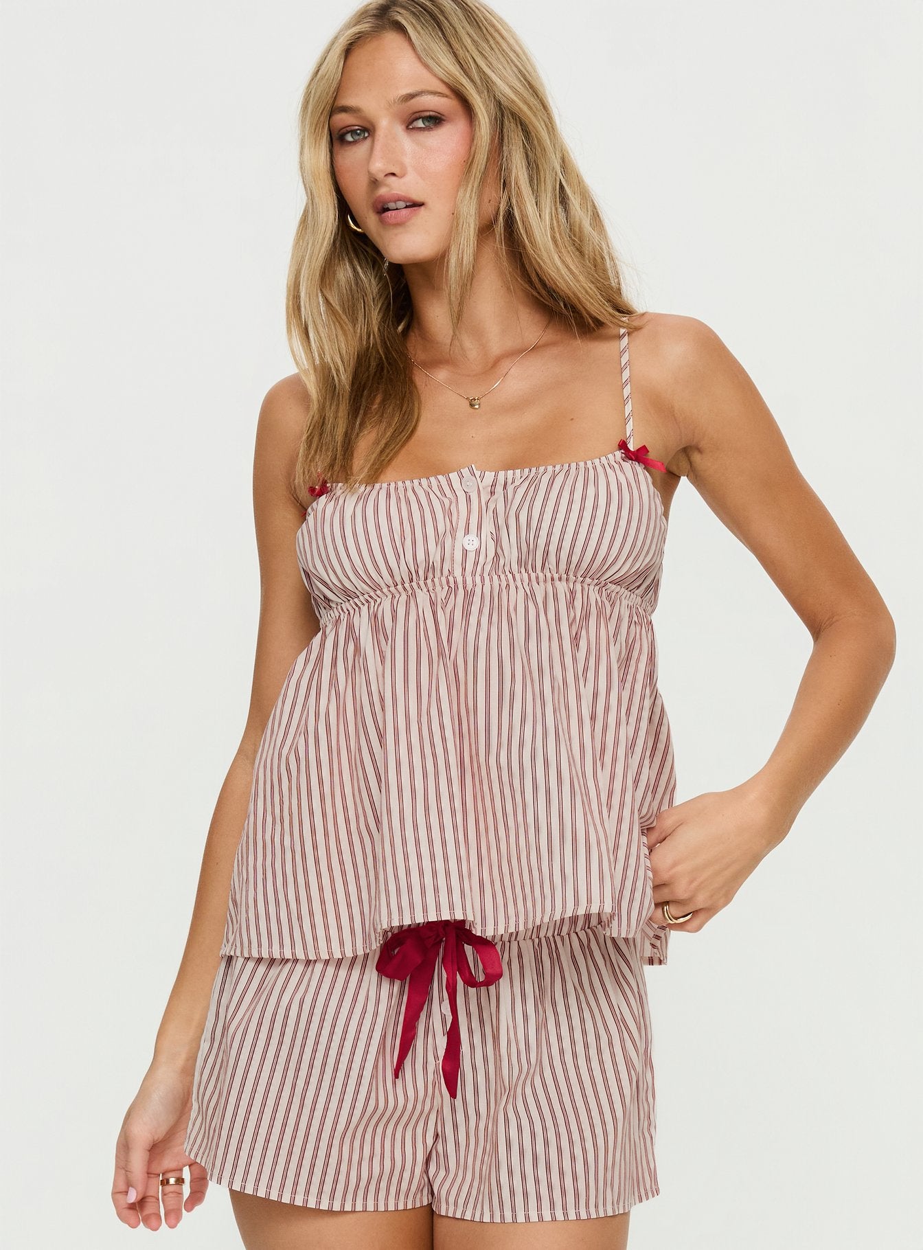 Alternative view of Chill Club Sleep Peplum Top Red / White Stripe