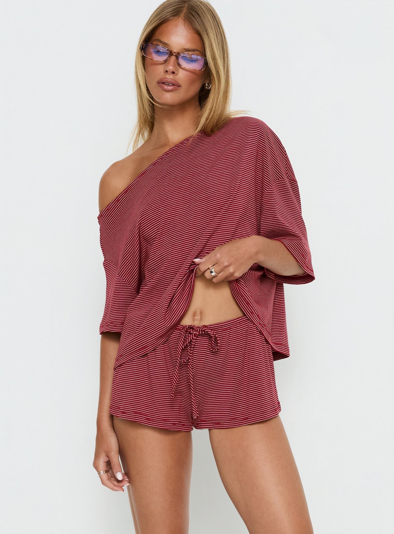Alternative view of Sugar Surge Tie Waist Shorts Cherry Stripe
