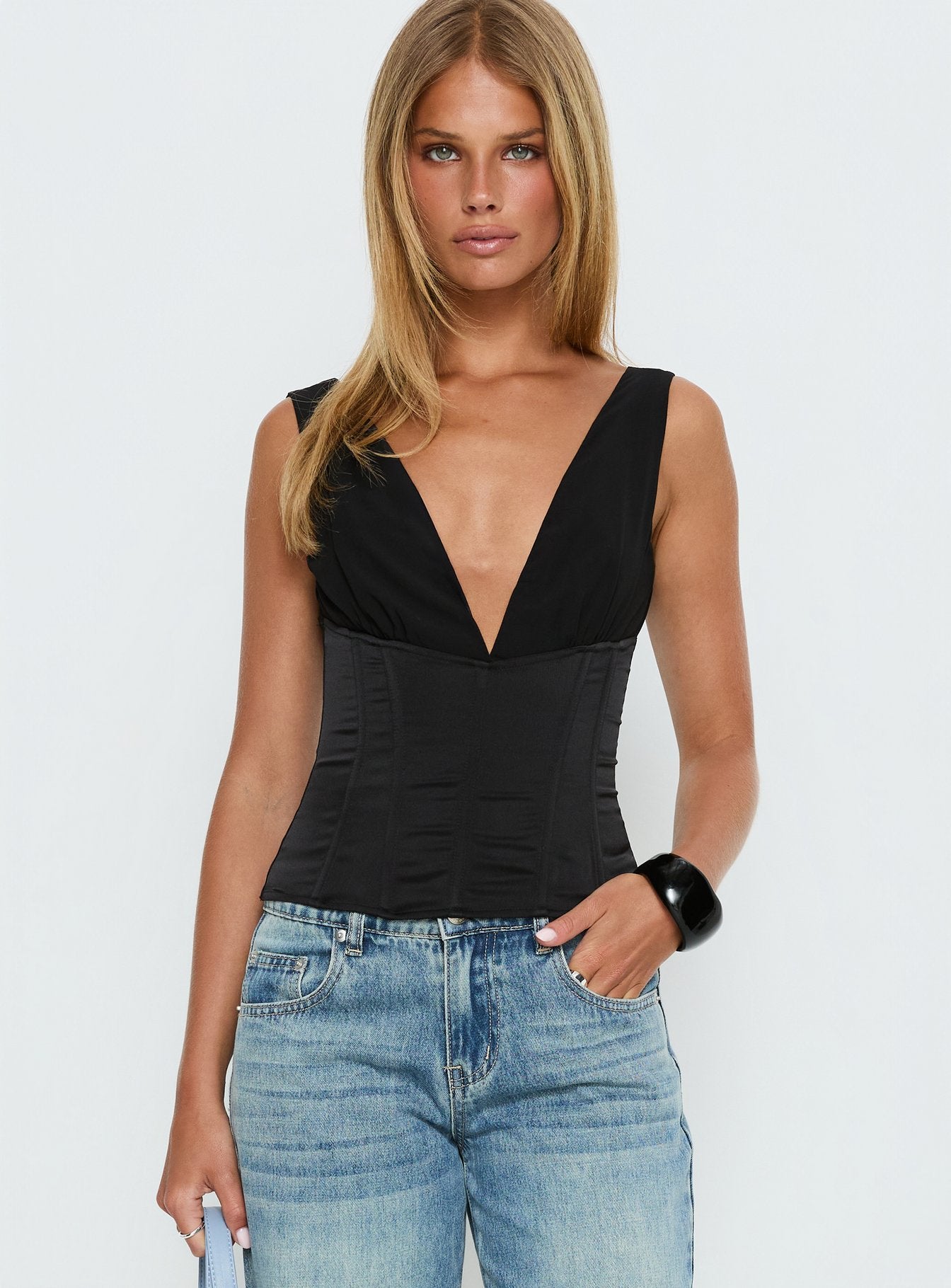Alternative view of Briannah Contrast Corset Top Black