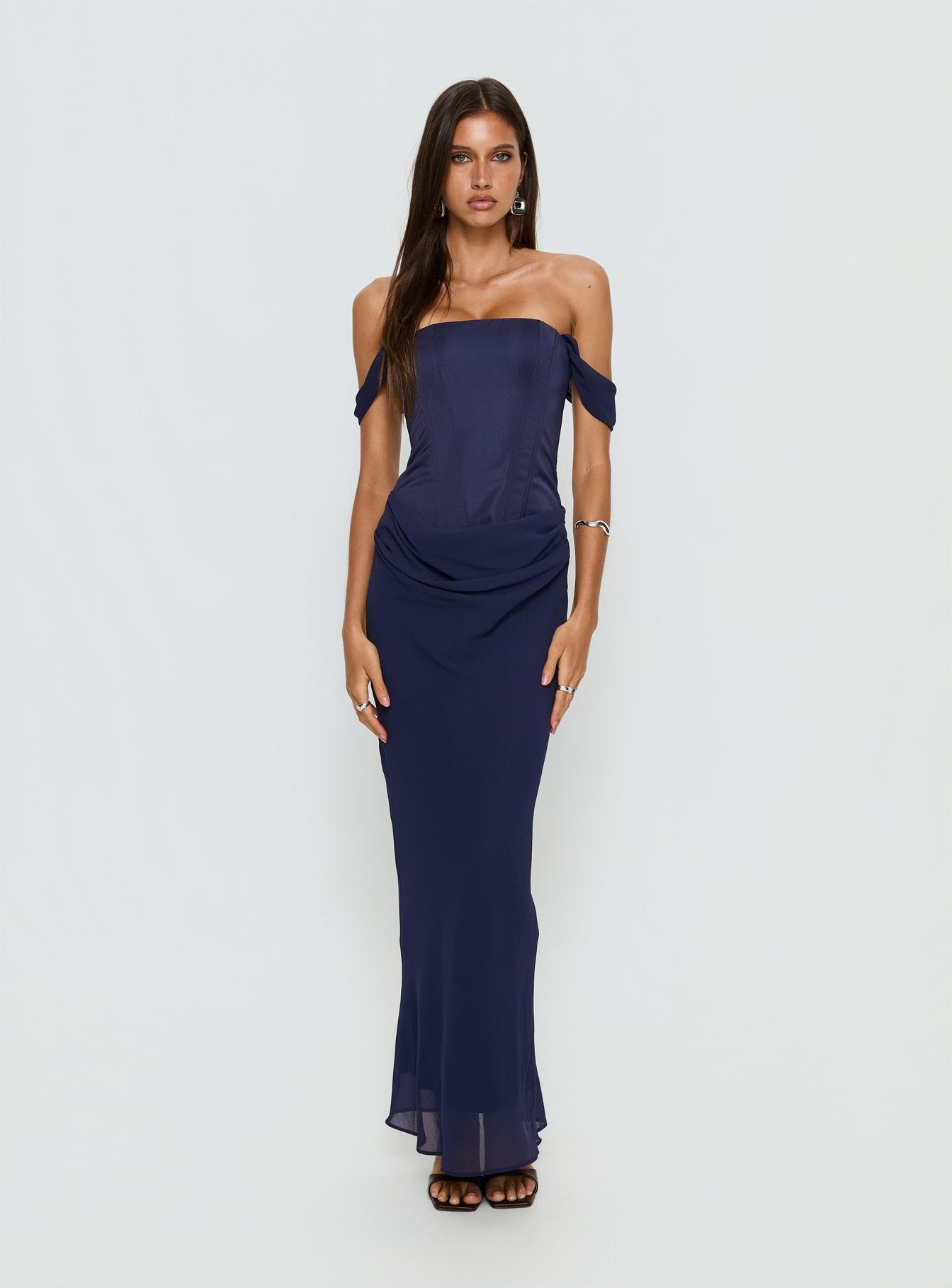 Alternative view of Joslyne Off Shoulder Corset Maxi Dress Navy