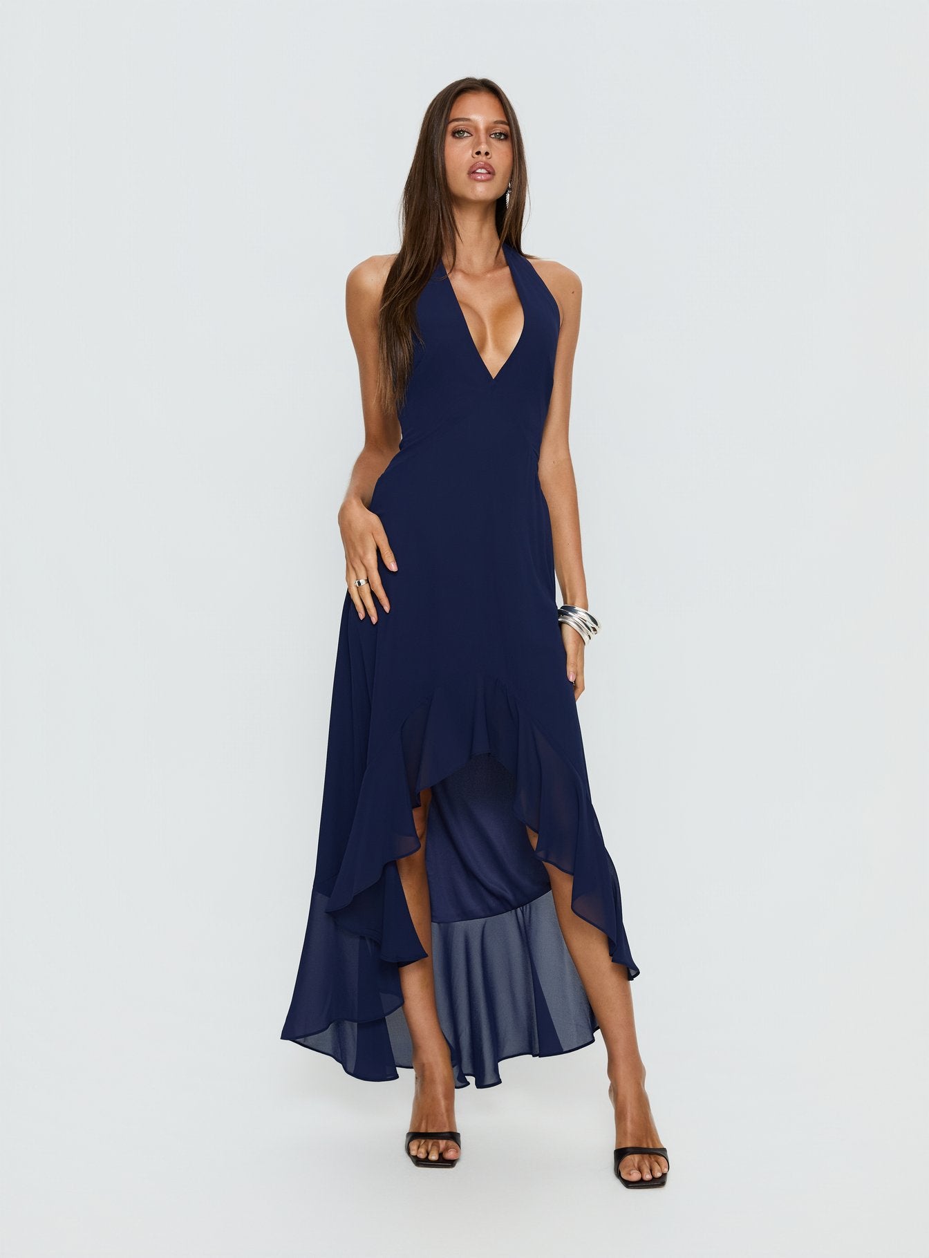 Alternative view of Agata Halter Frill Maxi Dress Navy