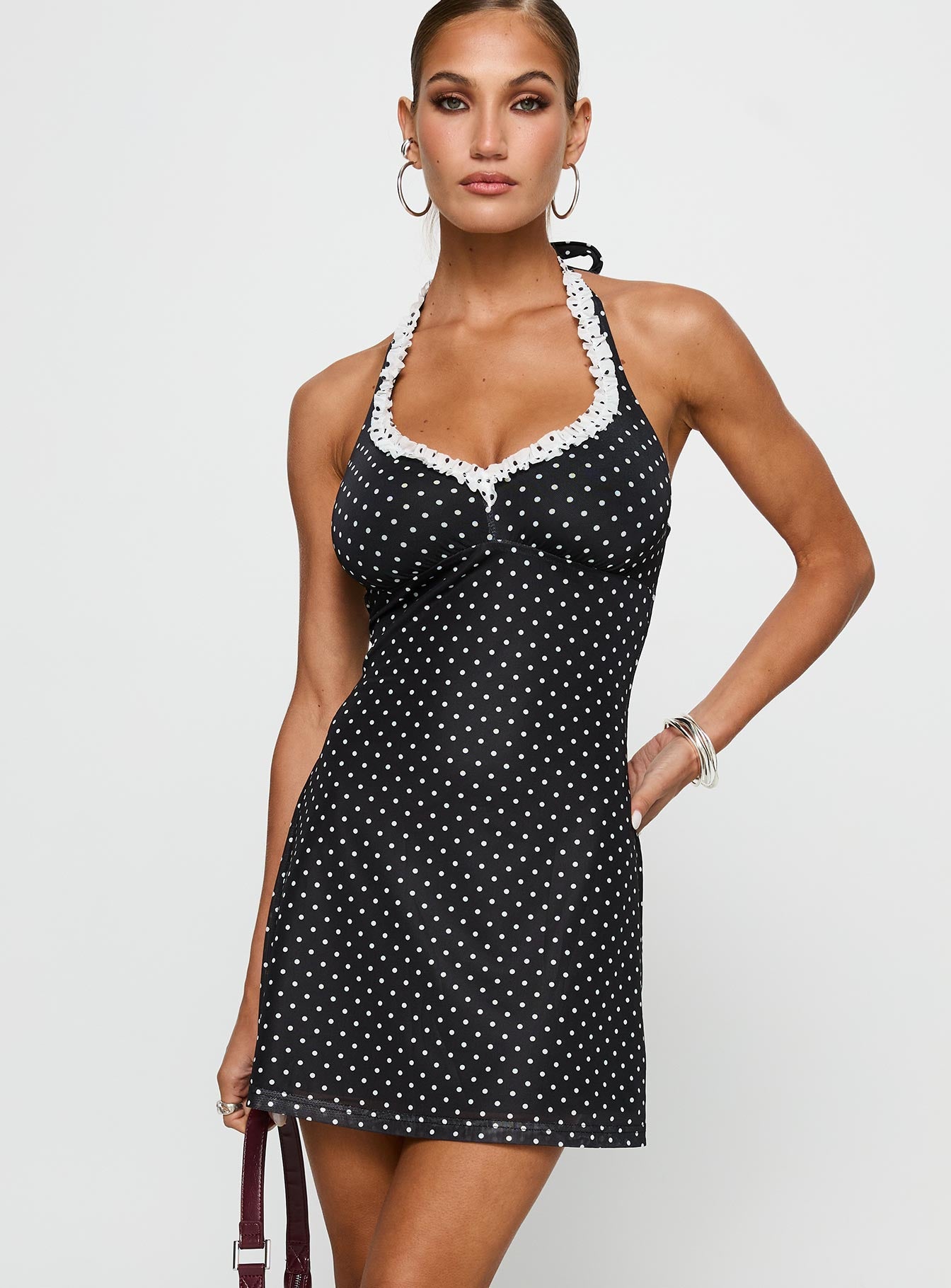 Alternative view of Black Beauty Halter Mini Dress Black / Polka