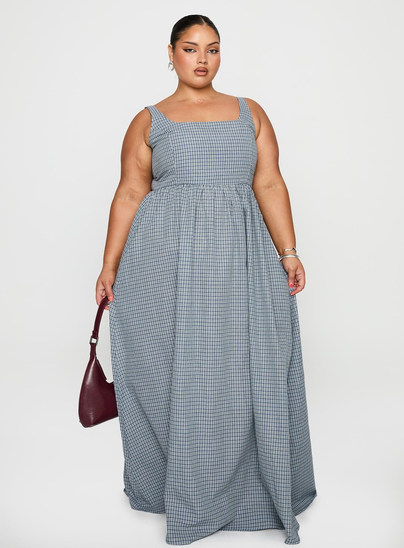 Alternative view of Cartmel Check Maxi Dress Navy Curve