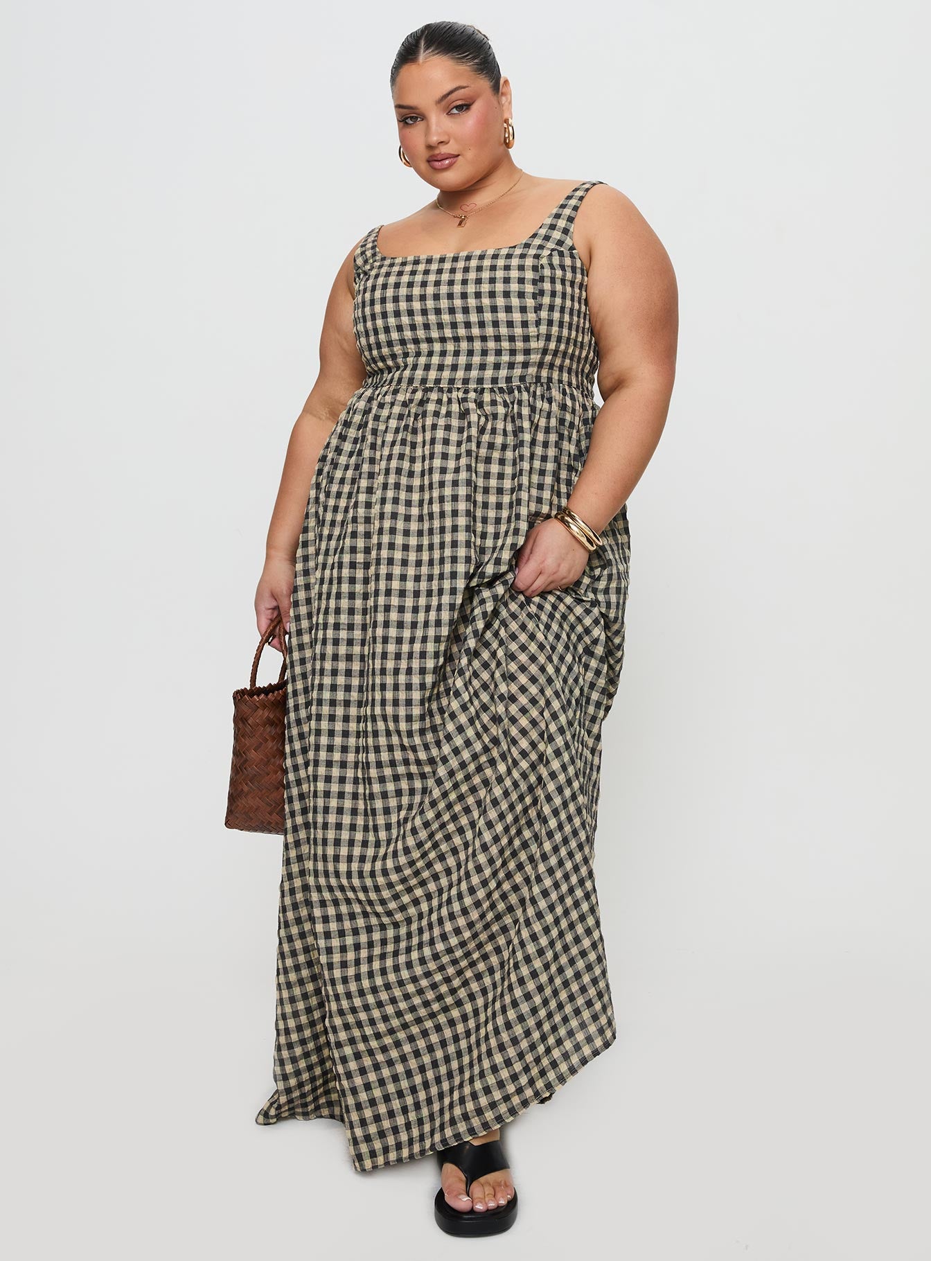 Alternative view of Cartmel Check Maxi Dress Black / Cream Curve