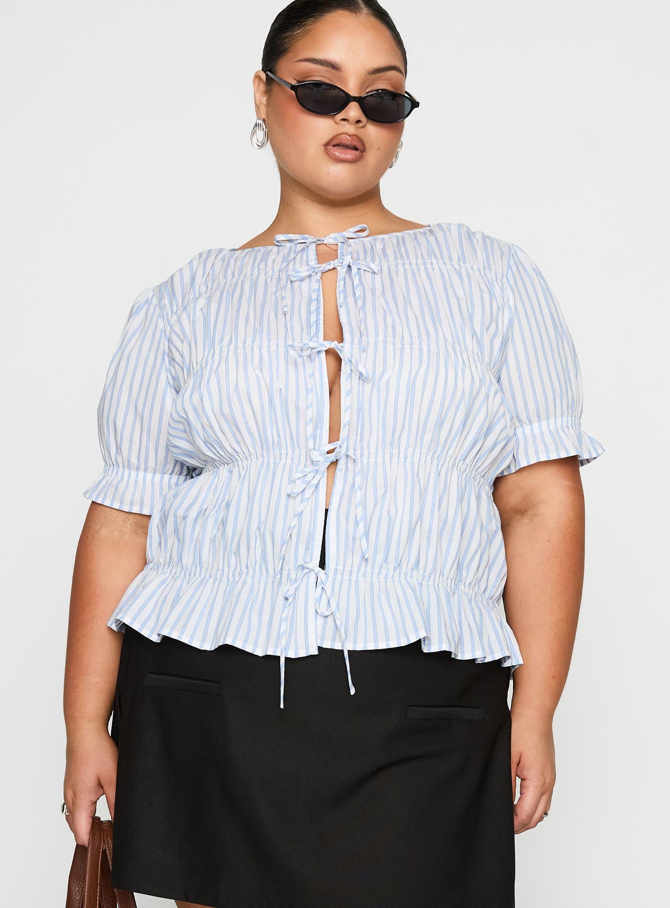 Alternative view of Alistair Bow Tie Top Blue / White Stripe Curve