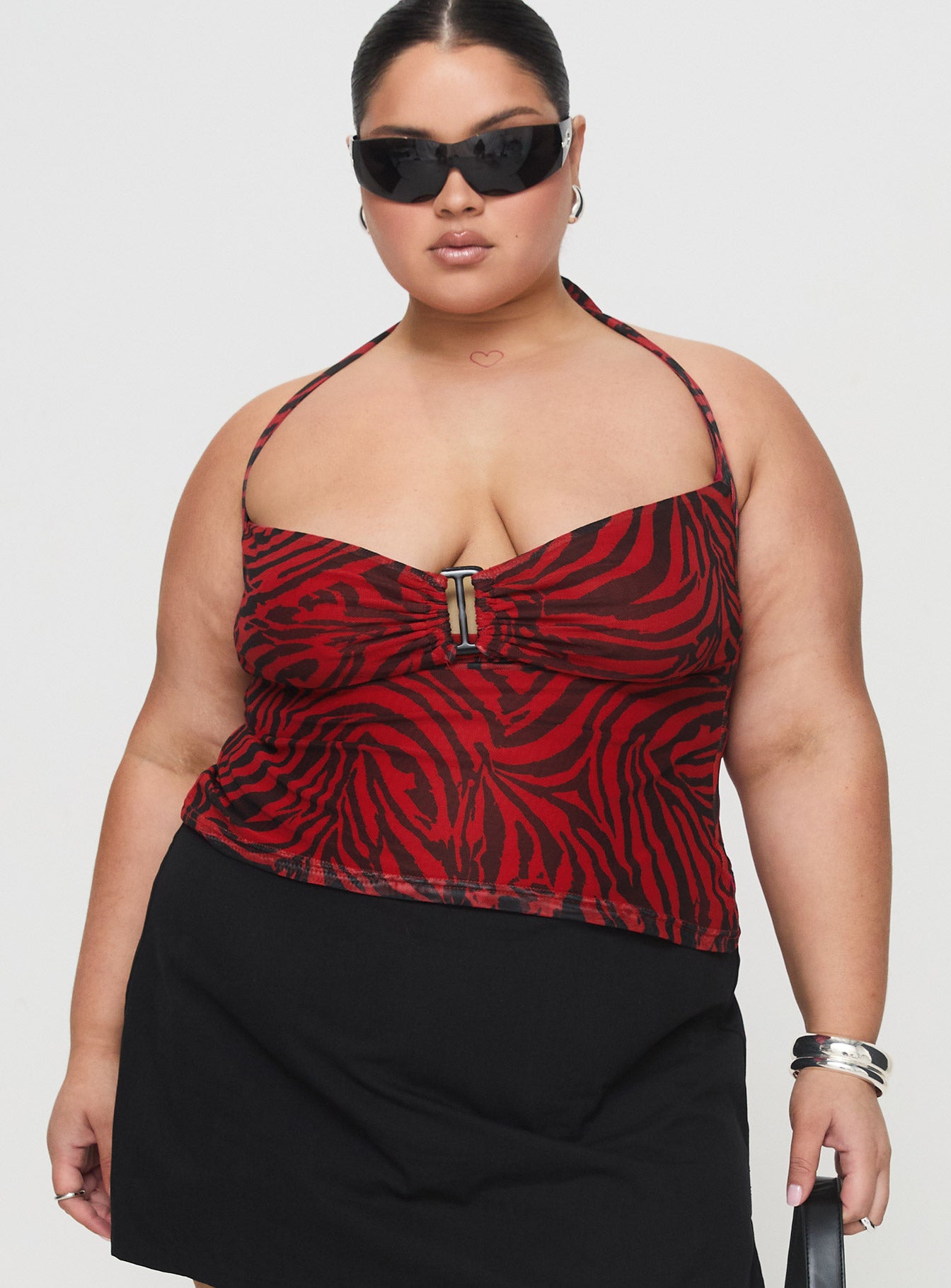 Alternative view of Cielo Mesh Halter Top Red Zebra Curve