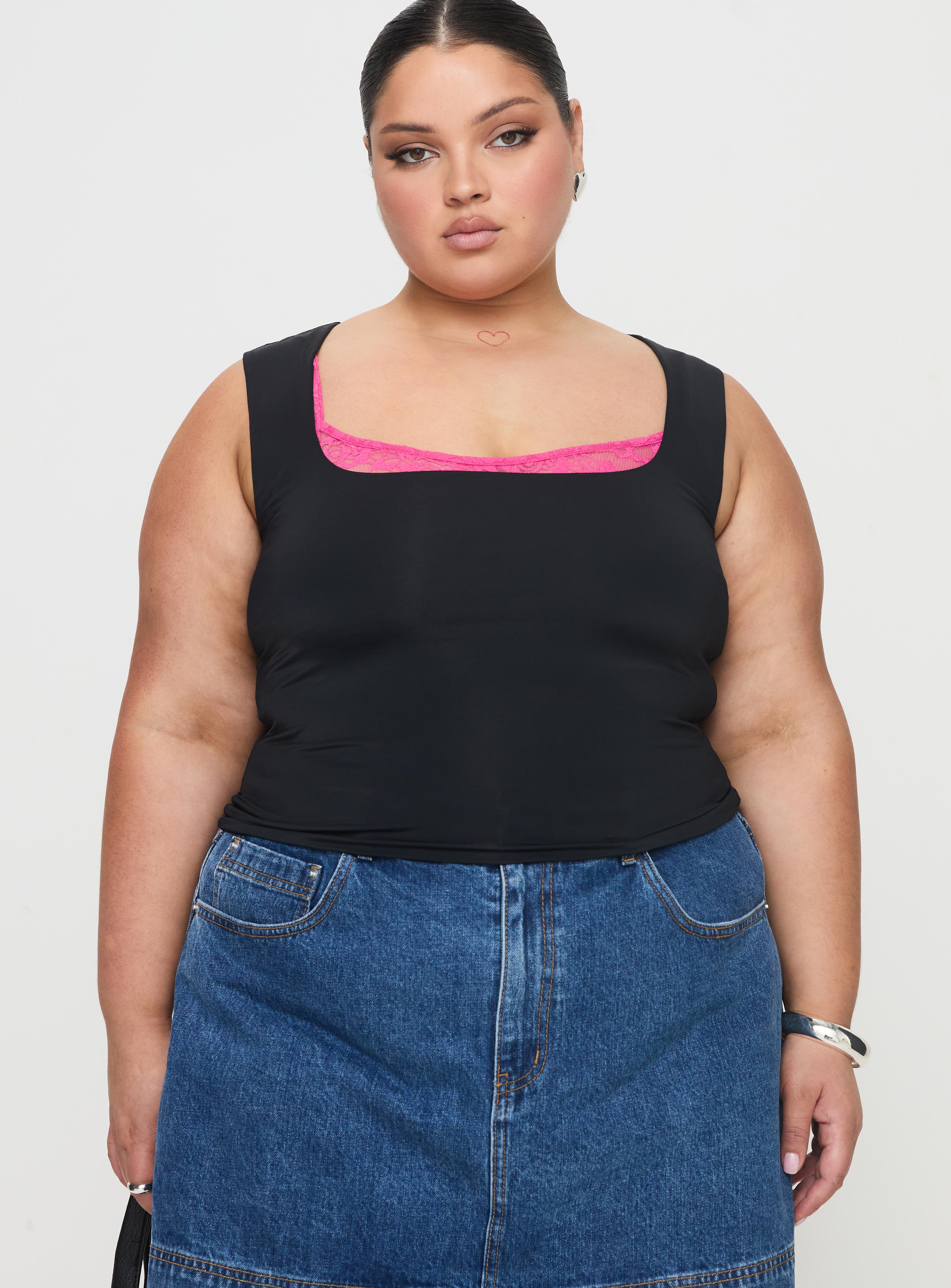 Alternative view of Back In Time Top Black / Pink Lace Curve