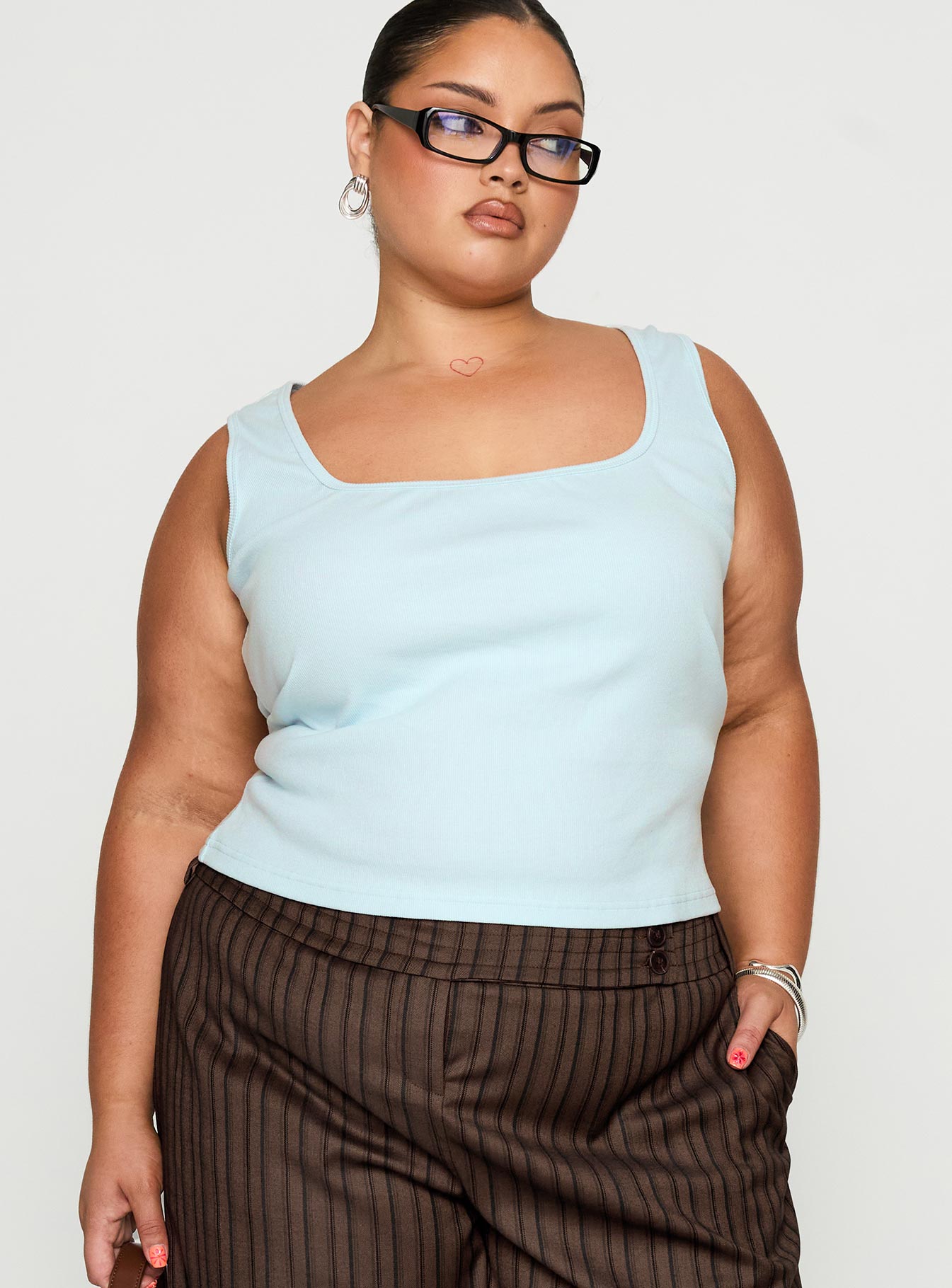 Alternative view of Baseline Square Neck Rib Tank Top Light Blue Curve