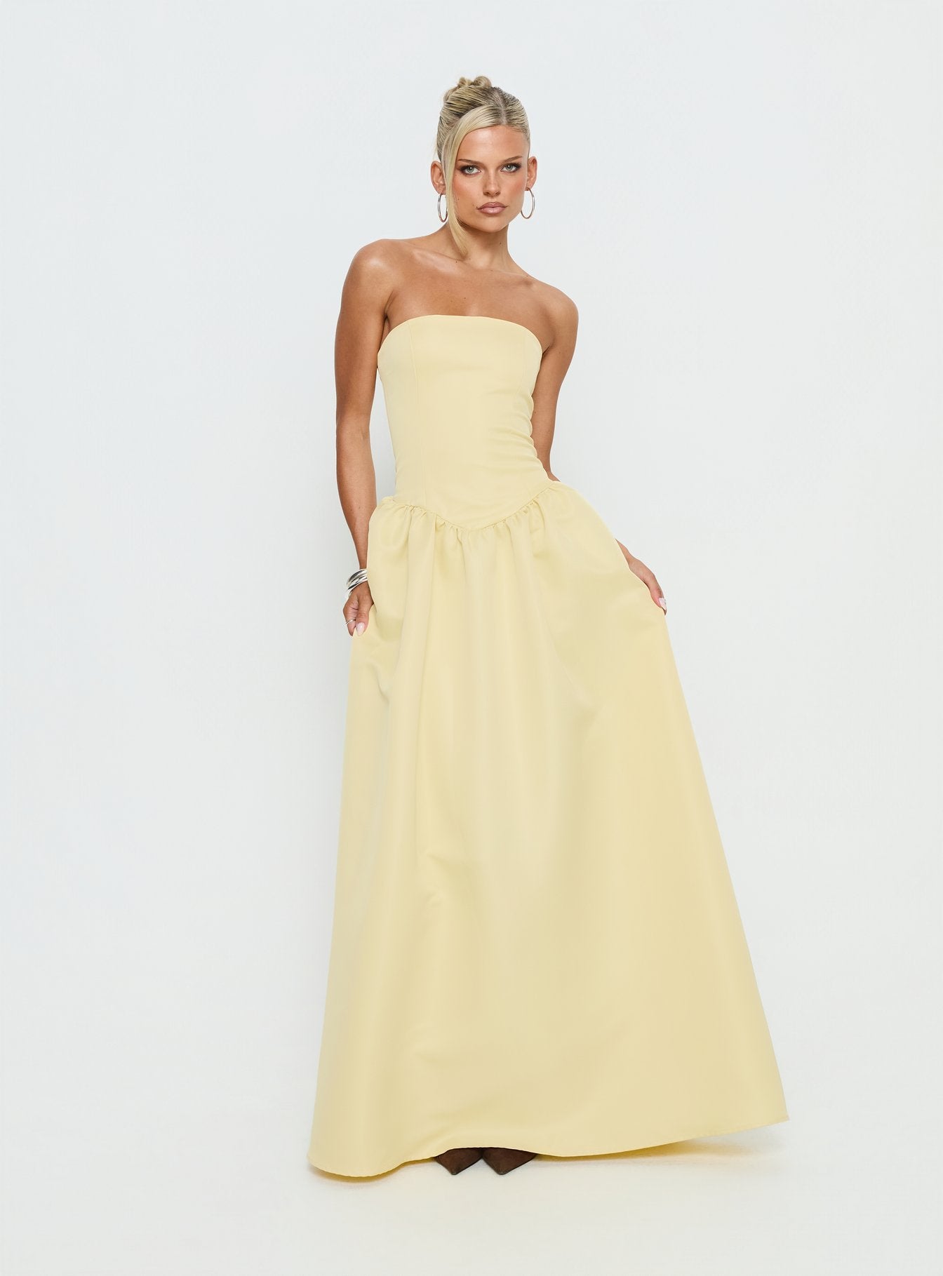 Alternative view of Soft Bloom Drop Waist Strapless Maxi Dress Yellow