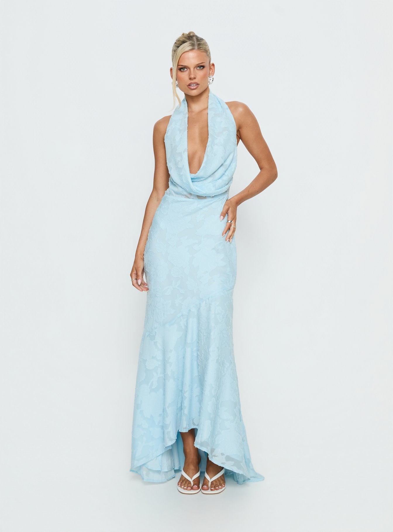 Alternative view of Invisible String Cowl Plunge Backless Maxi Dress Light Blue