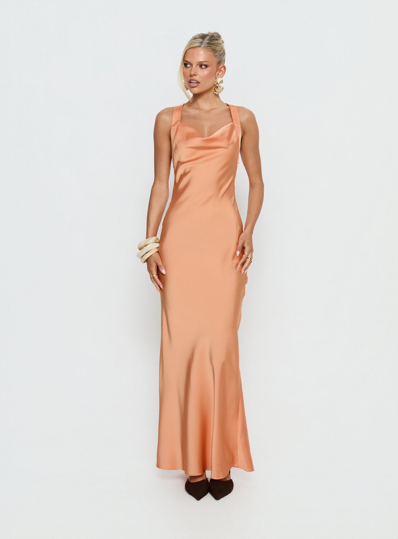 Alternative view of Isitt Cowl Crossover Back Maxi Dress Orange