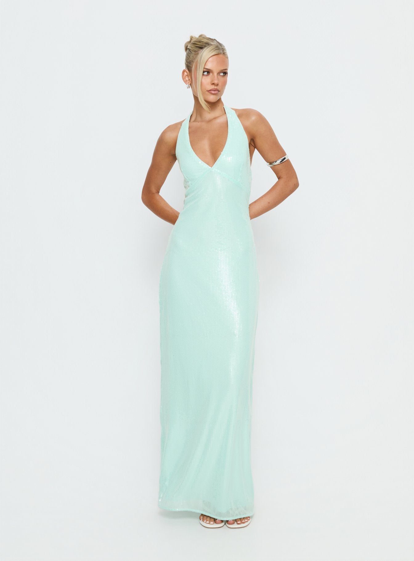 Alternative view of Isanna Halter Sequin Maxi Dress Jelly Mint