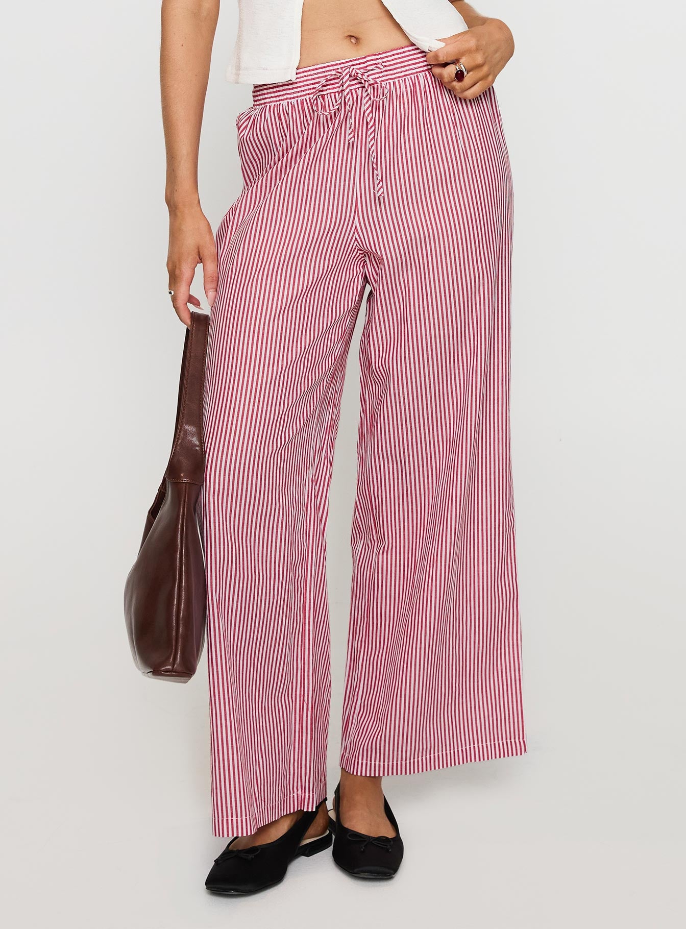 Alternative view of Holiday Tie Front Pants Red/White Stripe