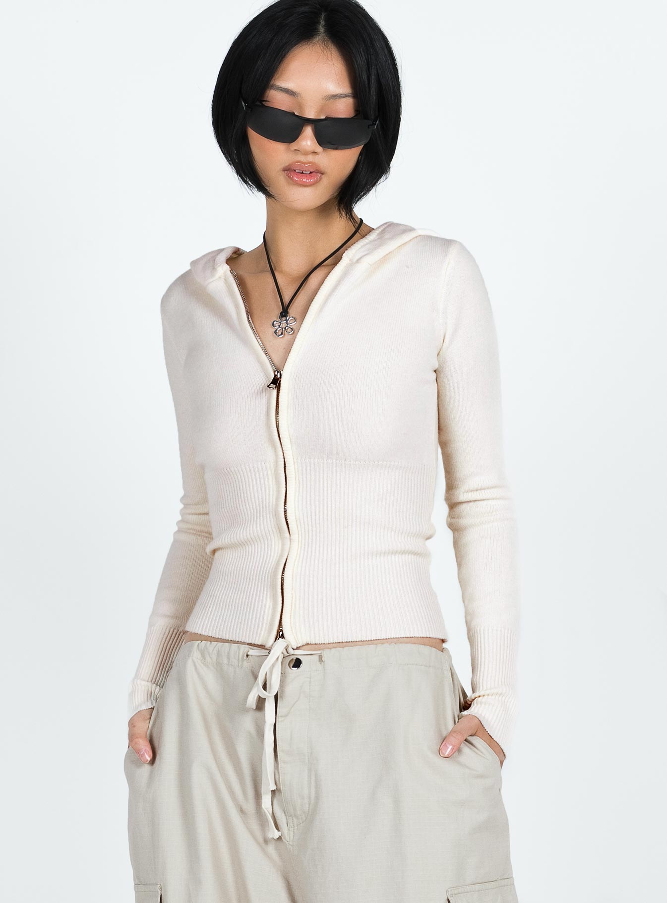 Alternative view of Elingford Zip Up Hooded Sweater Cream