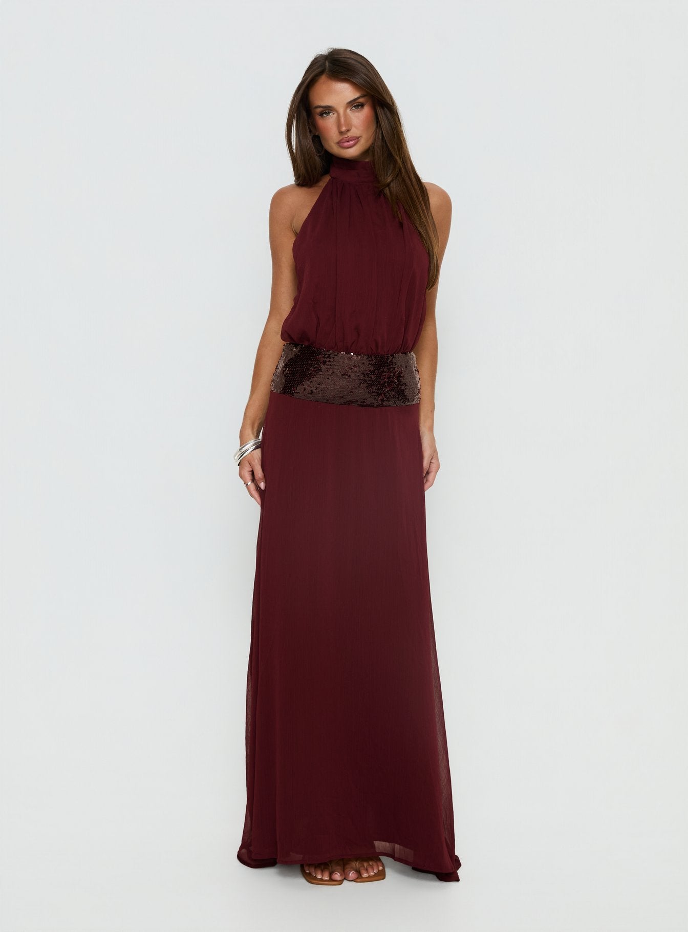 Alternative view of Darwinn Drop Waist Sequin Detail Maxi Dress Burgundy