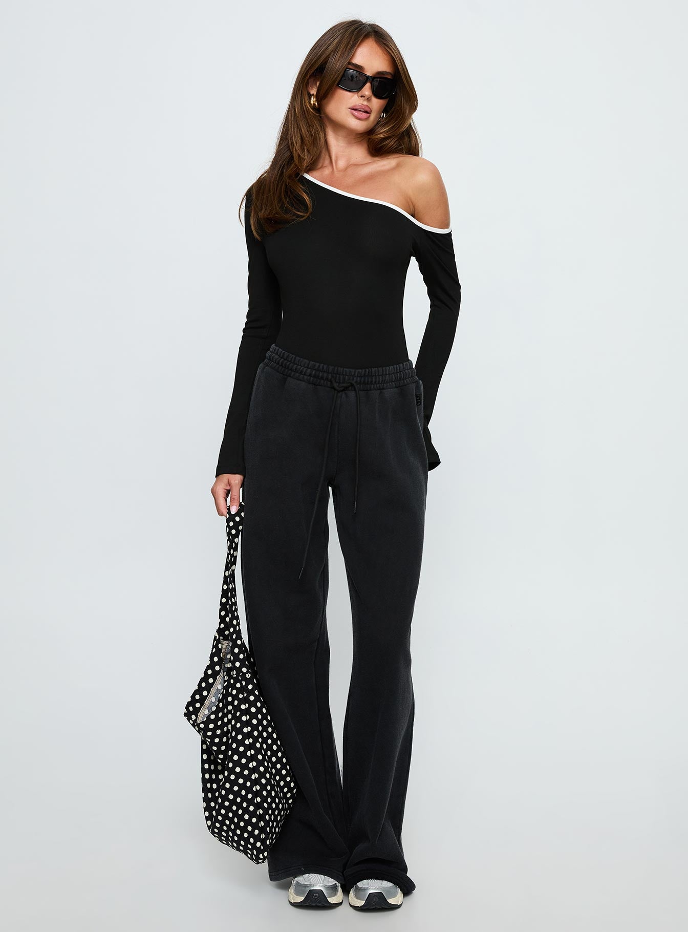 Alternative view of Andrielle One Shoulder Long Sleeve Bodysuit Black / White