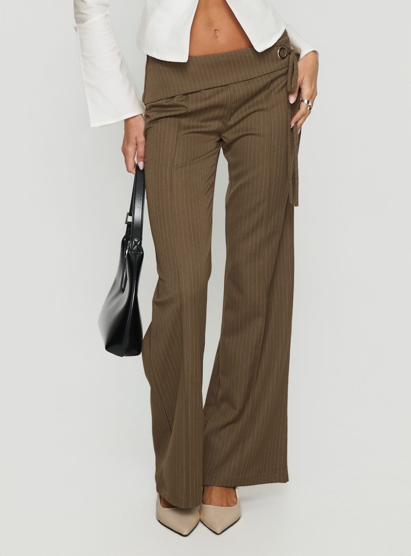 Alternative view of Cedrina Eyelet Fitted Suit Pants Green Pinstripe