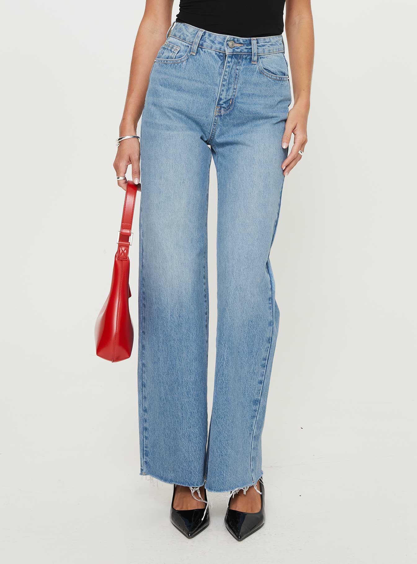 Alternative view of Henesey High Rise Straight Leg Jeans Mid Blue Wash