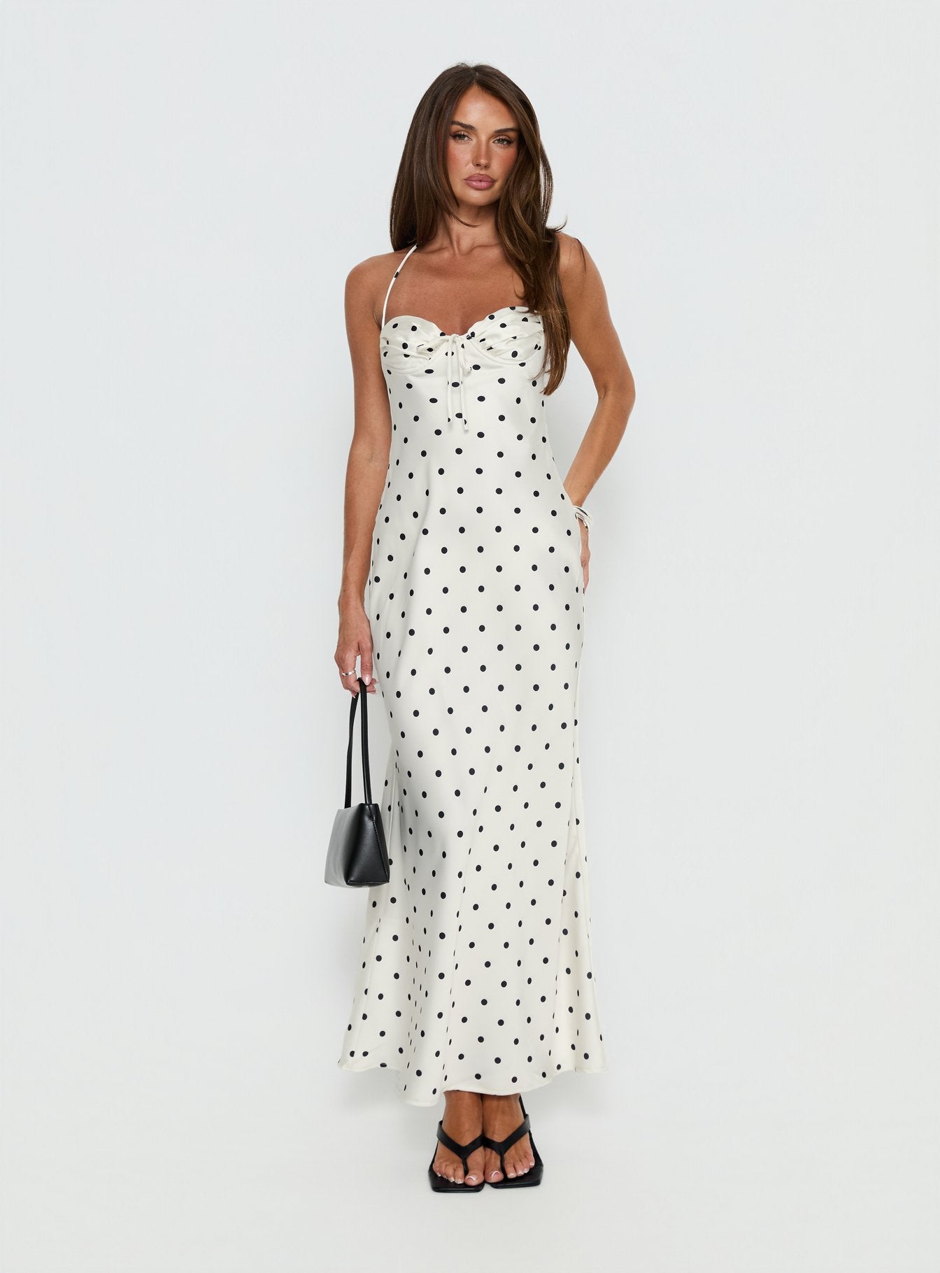 Alternative view of Costella Halter Satin Maxi Dress Cream Polka Dot