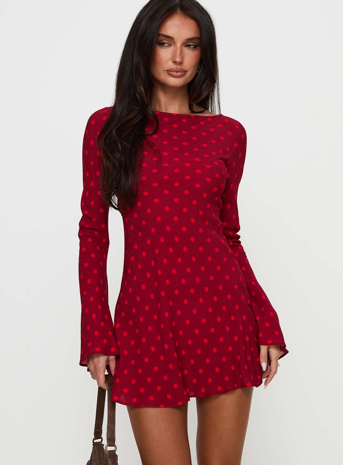 Alternative view of Good Graces Long Sleeve Mini Dress Red Dot