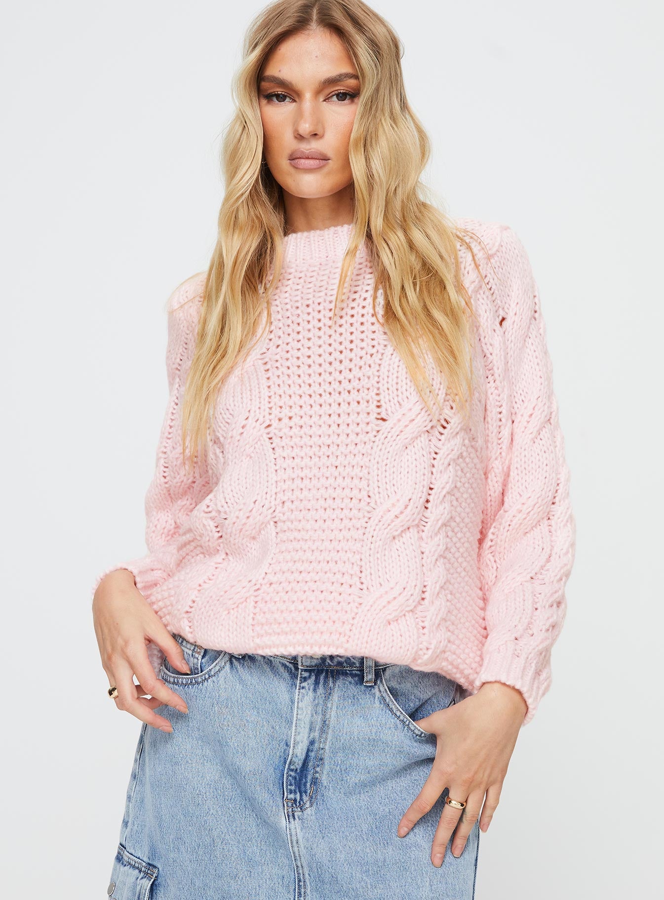 Alternative view of Ellison Cable Knit Sweater Blush Pink