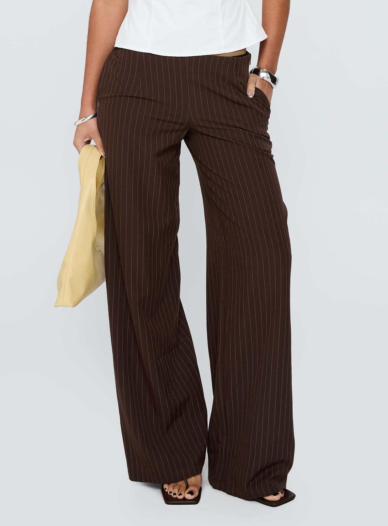 Alternative view of Khane Low Rise Wide Leg Pant Brown Pinstripe
